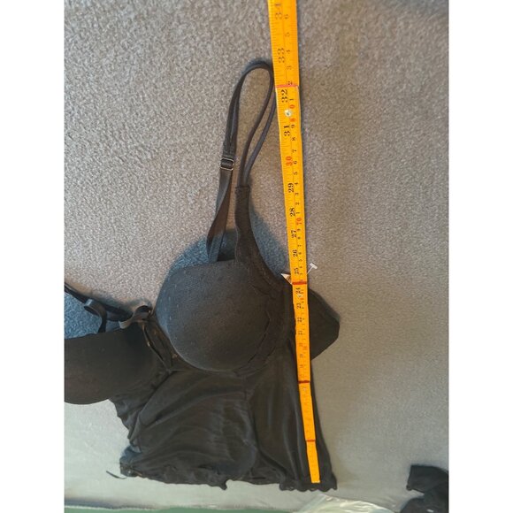 Bed of Roses Black 3X Lingerie Set Sheer Polka Dot Babydoll & Thong, Curvy, Lace - Picture 15 of 16